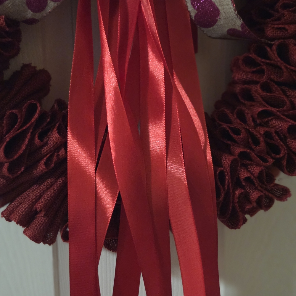Elegant Red Heart Wreath with Ribbon - Picture 5 of 8